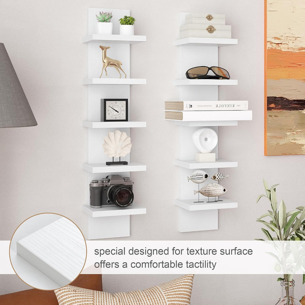 Fun Memories 5 Tier Wall Shelf Unit, Vertical Storage Tower, White, 2-Pack