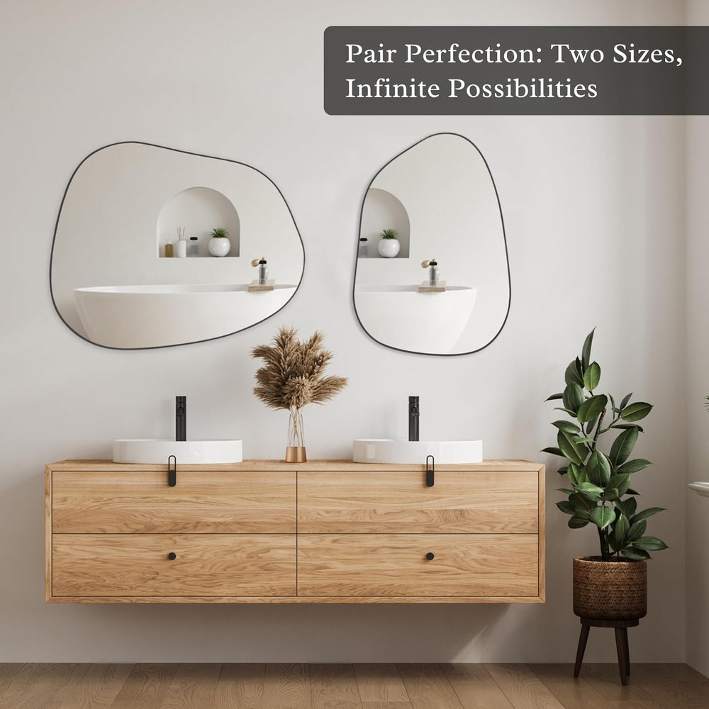 PERFNIQUE Irregular Asymmetrical Wall Mirror, 32"x24" Black Bathroo...