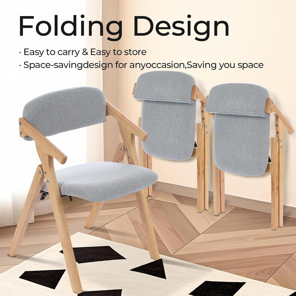 Grod Folding Dining Chairs, Padded Seat, Wooden Stackable,1PCS (Grey)