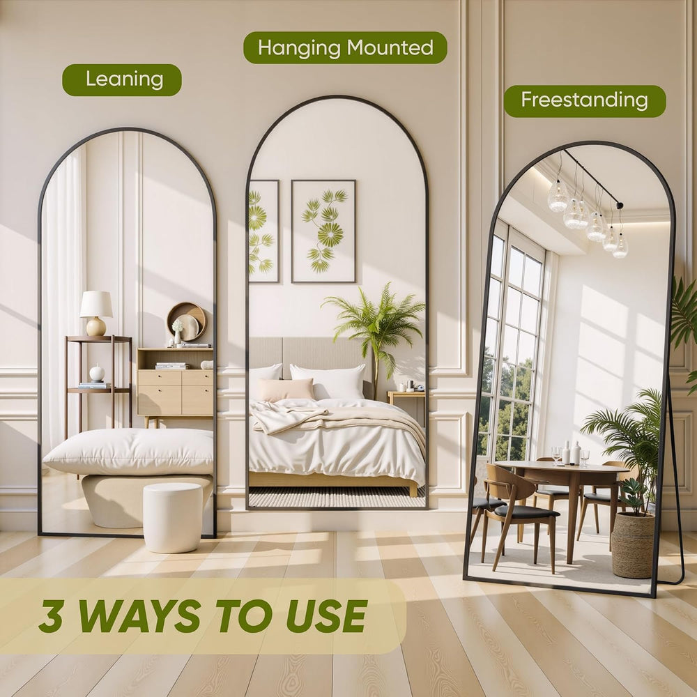 Oversized Floor Mirror, 72"x32" Arched Full Length Mirror, Black