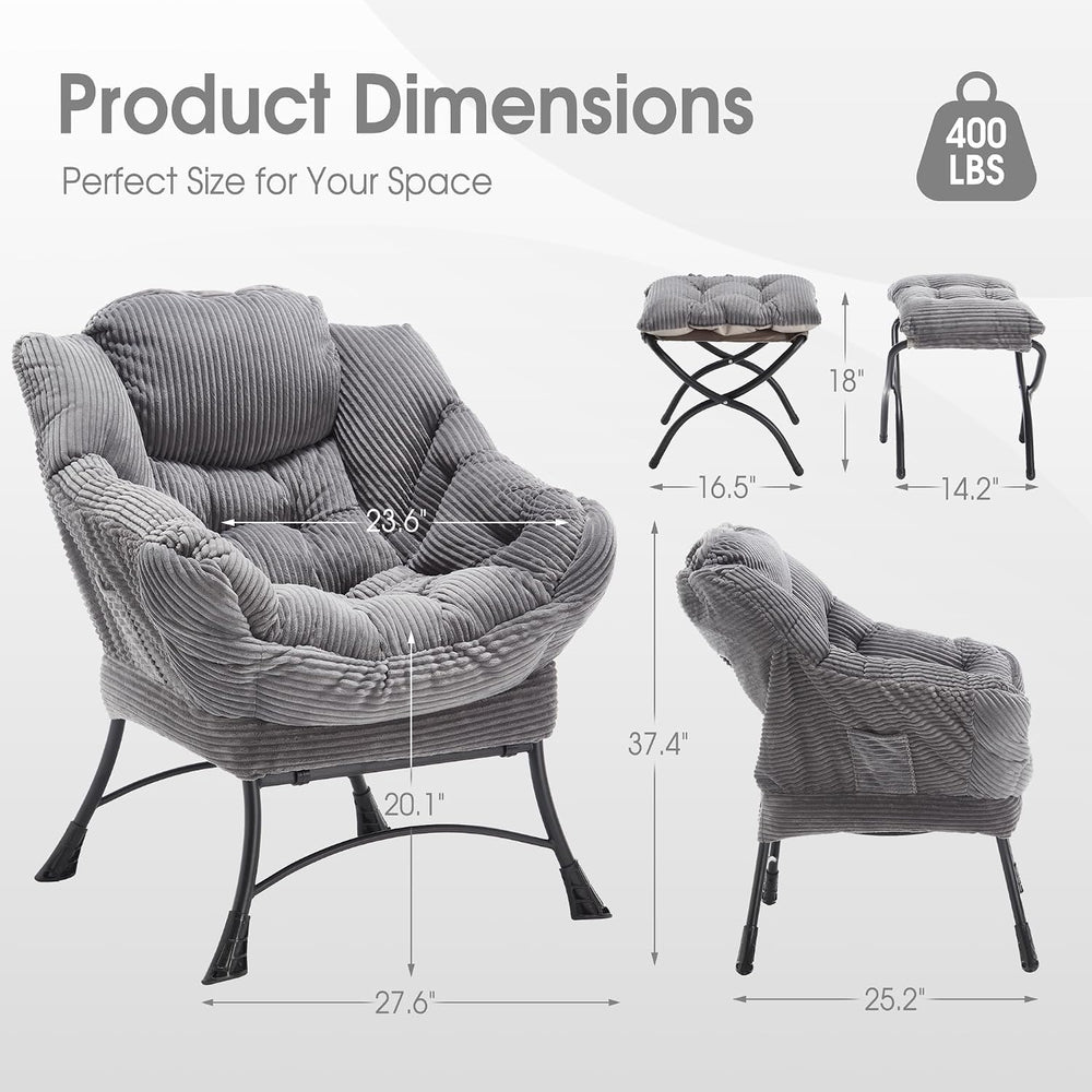 Lazy Chair with Ottoman, Grey