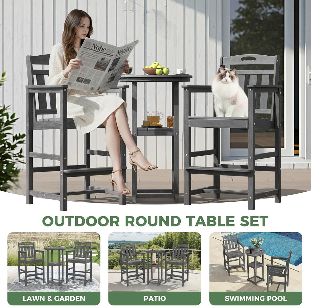 Outdoor Bistro Bar Set, Patio High Top Table and Bar Height Tall Adirondack C...