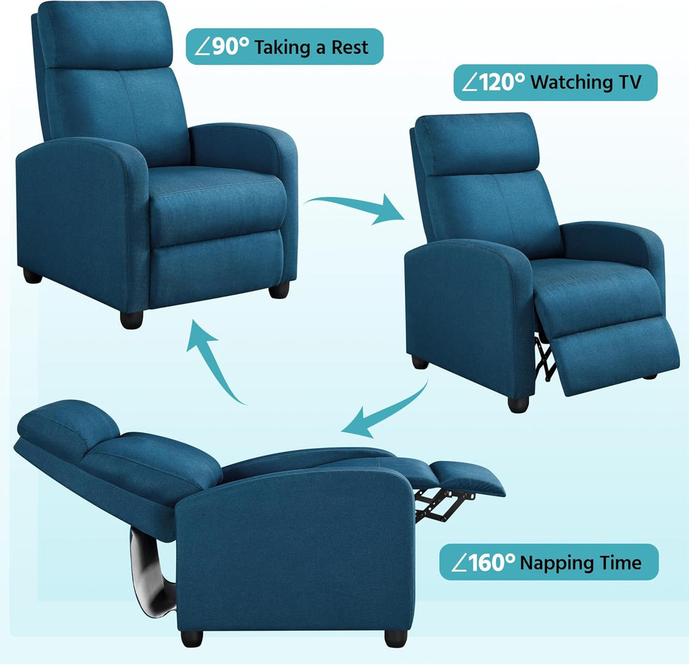Yaheetech Recliner Chair with 3 Adjustable Angles Living Room Chairs Blue