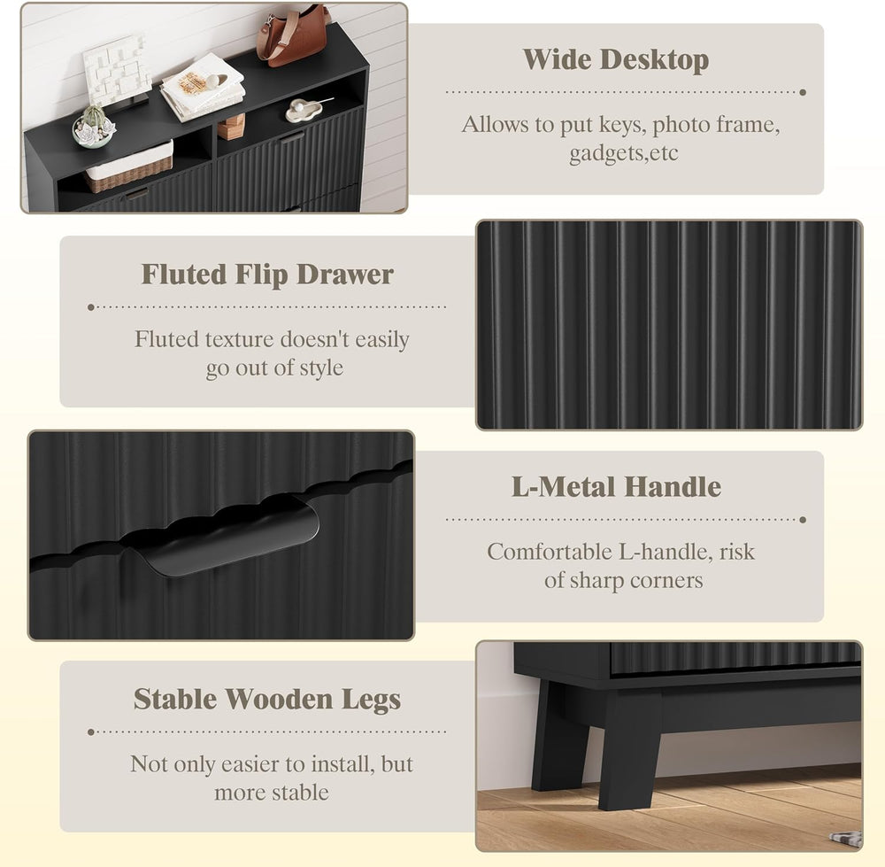 Shoe Cabinet Storage for Entryway with 4 Flip Drawers & Cubby, Black