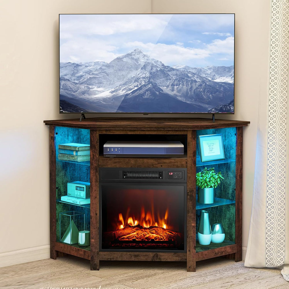 RELAX4LIFE Corner Fireplace TV Stand - Electric Fireplace Entertainment Cente...