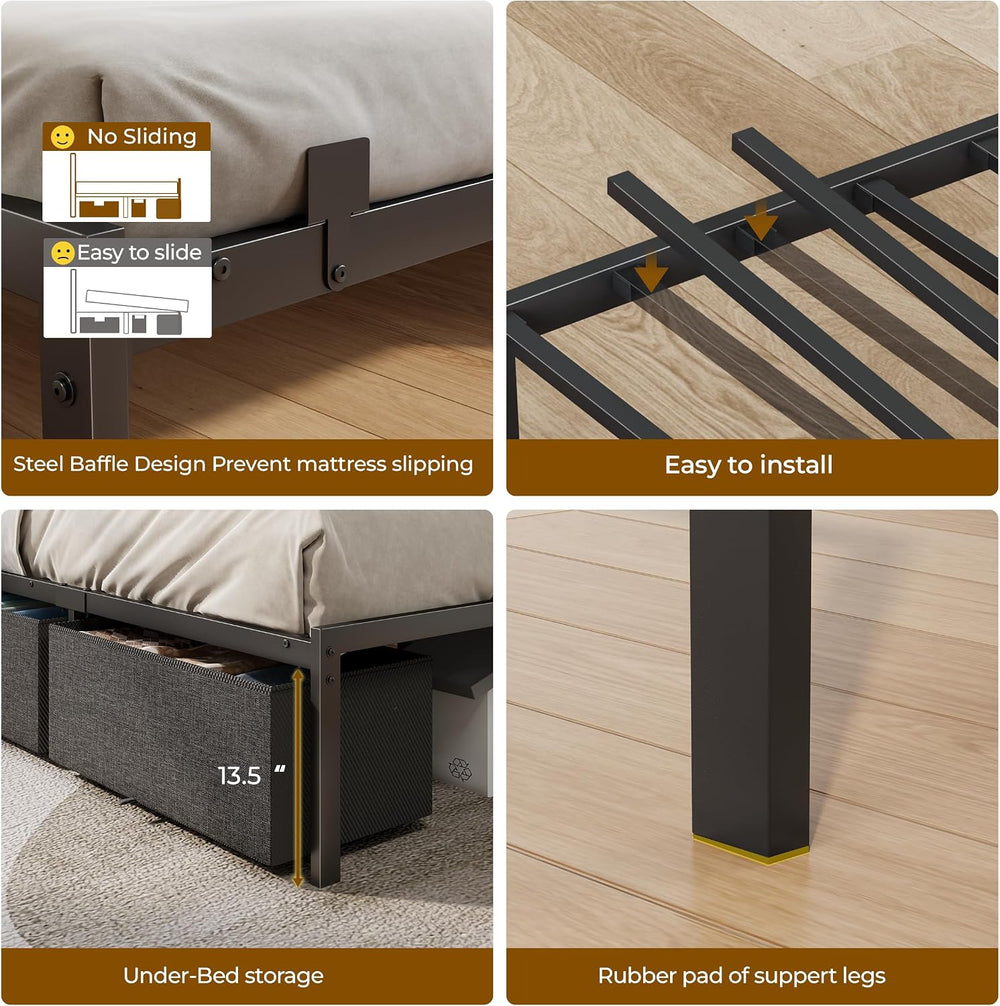 OURPIC Full Corner Bed Frame with 3 Storage Drawers, LED Lights & Charging