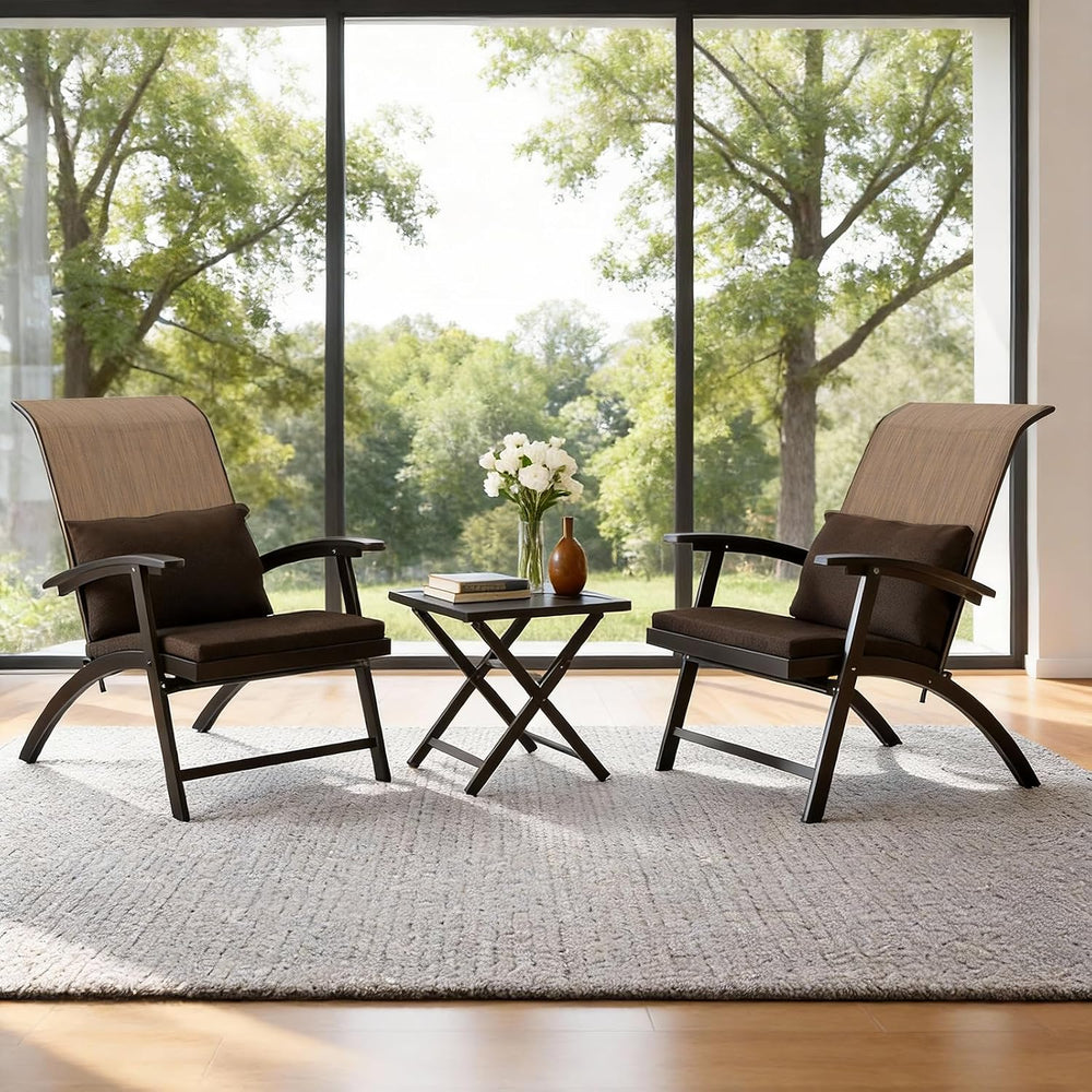 3 Piece Patio Furniture Set, Foldable Textilene Bistro chairs, Metal Table