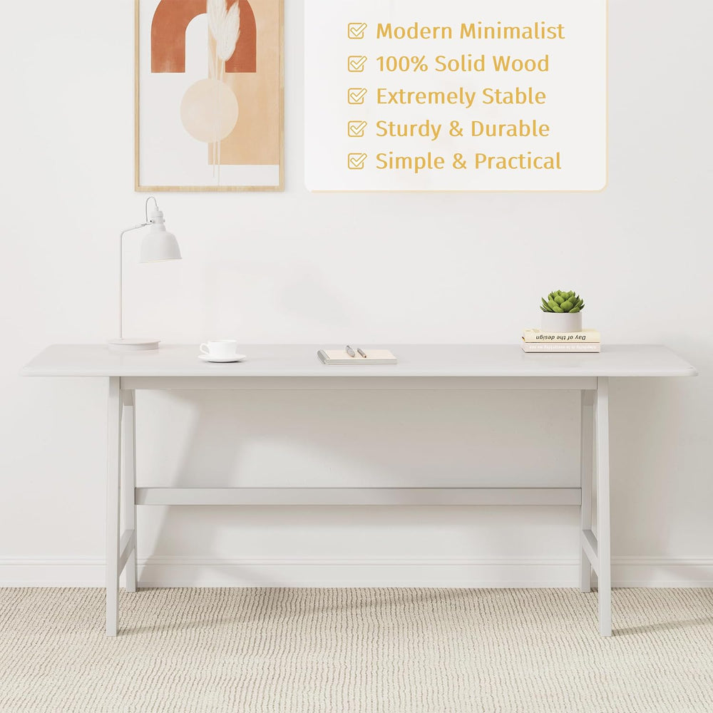IOTXY Solid Wood Writing Table - 72" W Minimalist Long Computer Desk, White