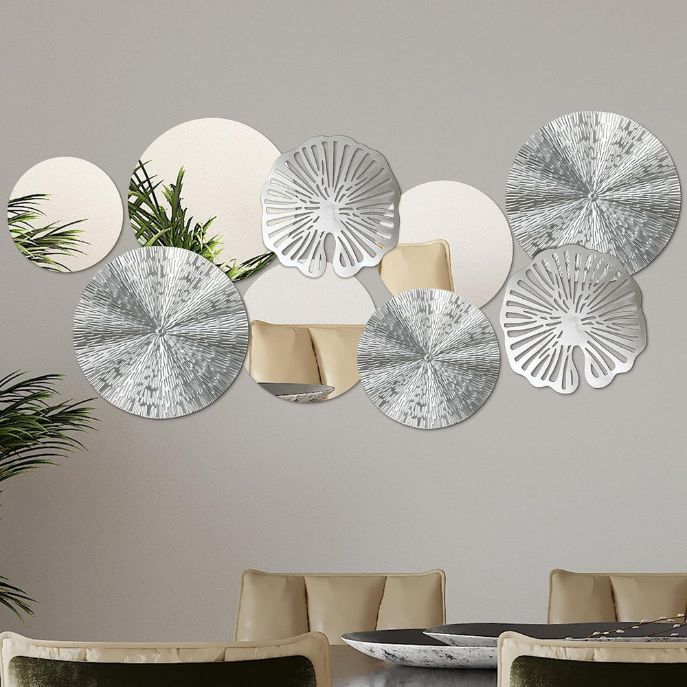 Hicarer Silver Mirror Wall Decor, Round Wall Mirror, Metal Art Decor