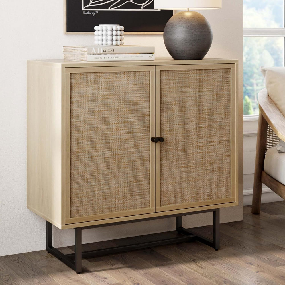 Nathan James Kova Accent Sideboard Storage Cabinet in Light Wood and Rattan w...