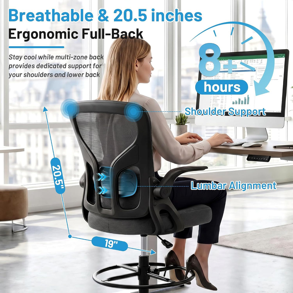 Drafting Chair for Standing Desk, Tall Office Chair with 22"-30" Se...