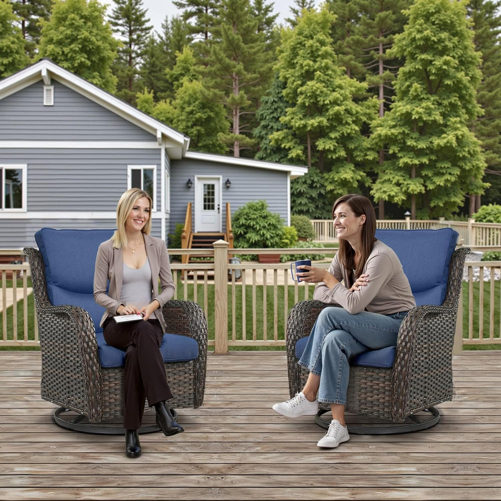 Swivel Patio Chairs Set of 2 with 5" Thick Cushion - Wicker Outdoor Swiv...