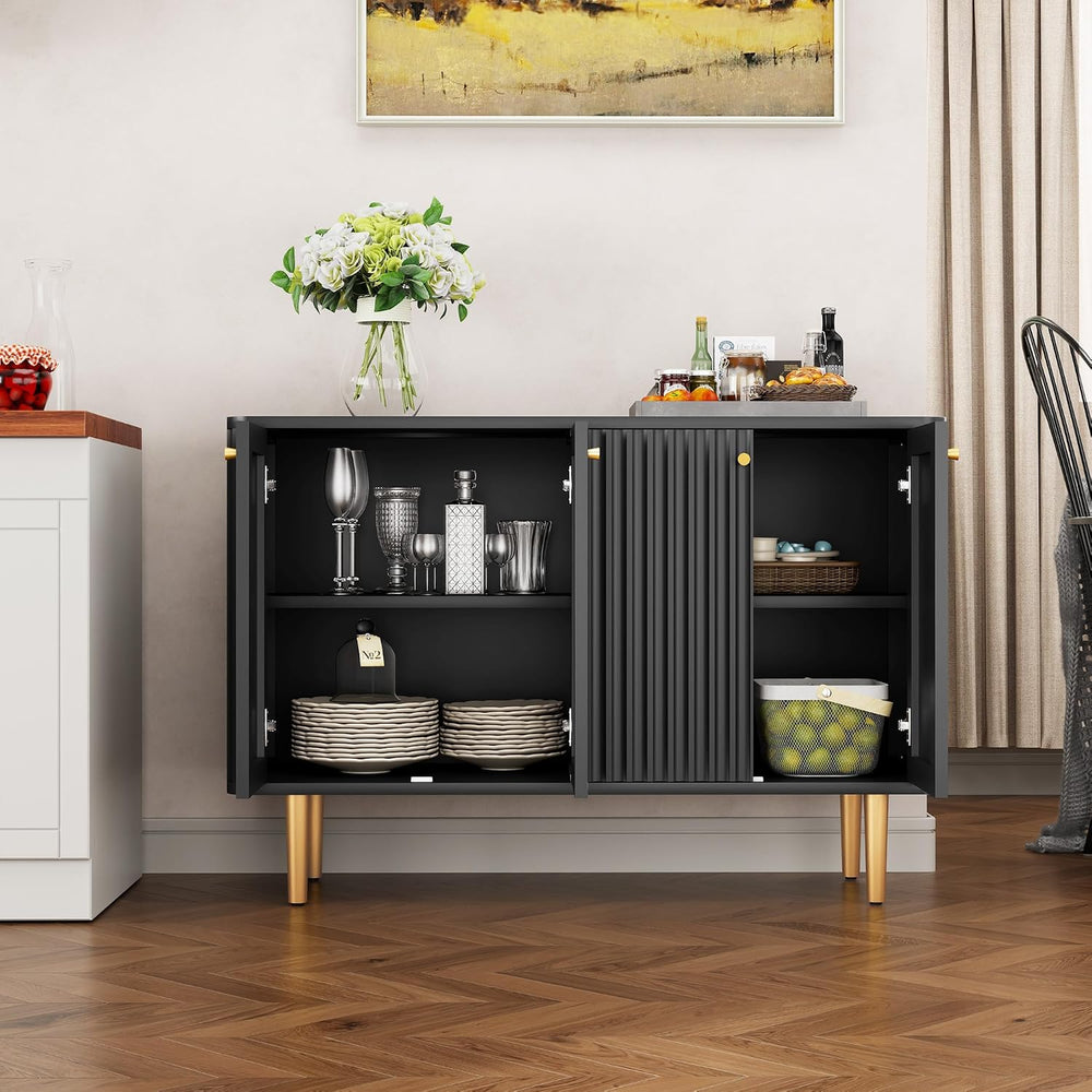 HLR Sideboard Buffet Cabinet, 48" Modern Accent Cabinet with 4 Door and ...