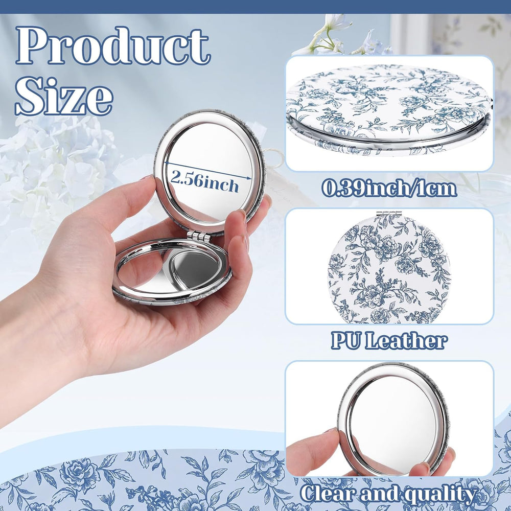 RattanView 24 Set Blue Floral Compact Mirrors Bulk, Bridal Shower Favors