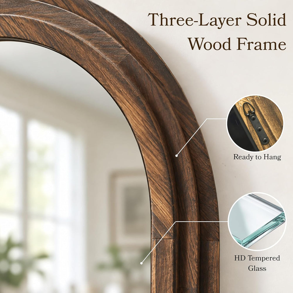Perfnique Arched Bathroom Mirror, 36"x24" Solid Wood Frame Vanity M...