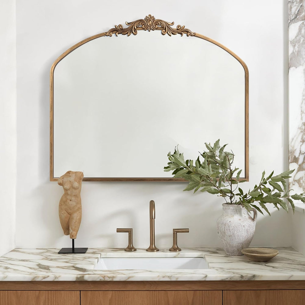 PERFNIQUE Vintage Mirror, 36" X 30" Gold Arched Antique Baroque Mirror