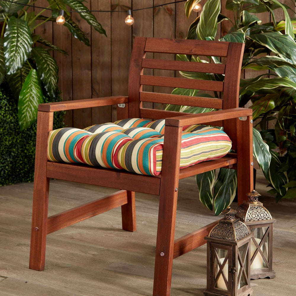 South Pine Porch Outdoor 20-inch Square Tufted Seat Cushion, Sunset Stripe