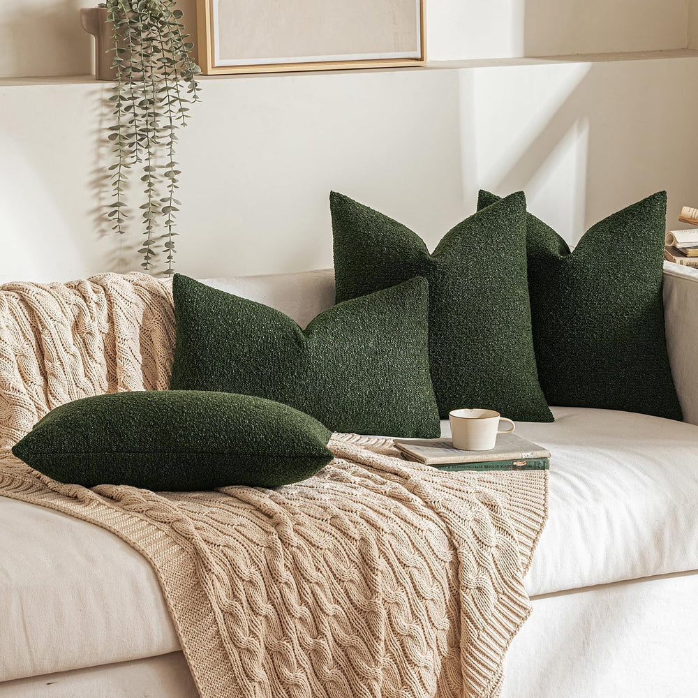 MIULEE 24x24 Decorative Euro Sham Boucle Couch Pillow Covers Dark Green