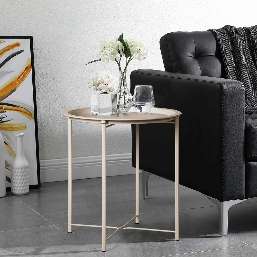 VECELO Side/End Table, Folding Round Metal Anti-Rust and Waterproof Outdoor o...