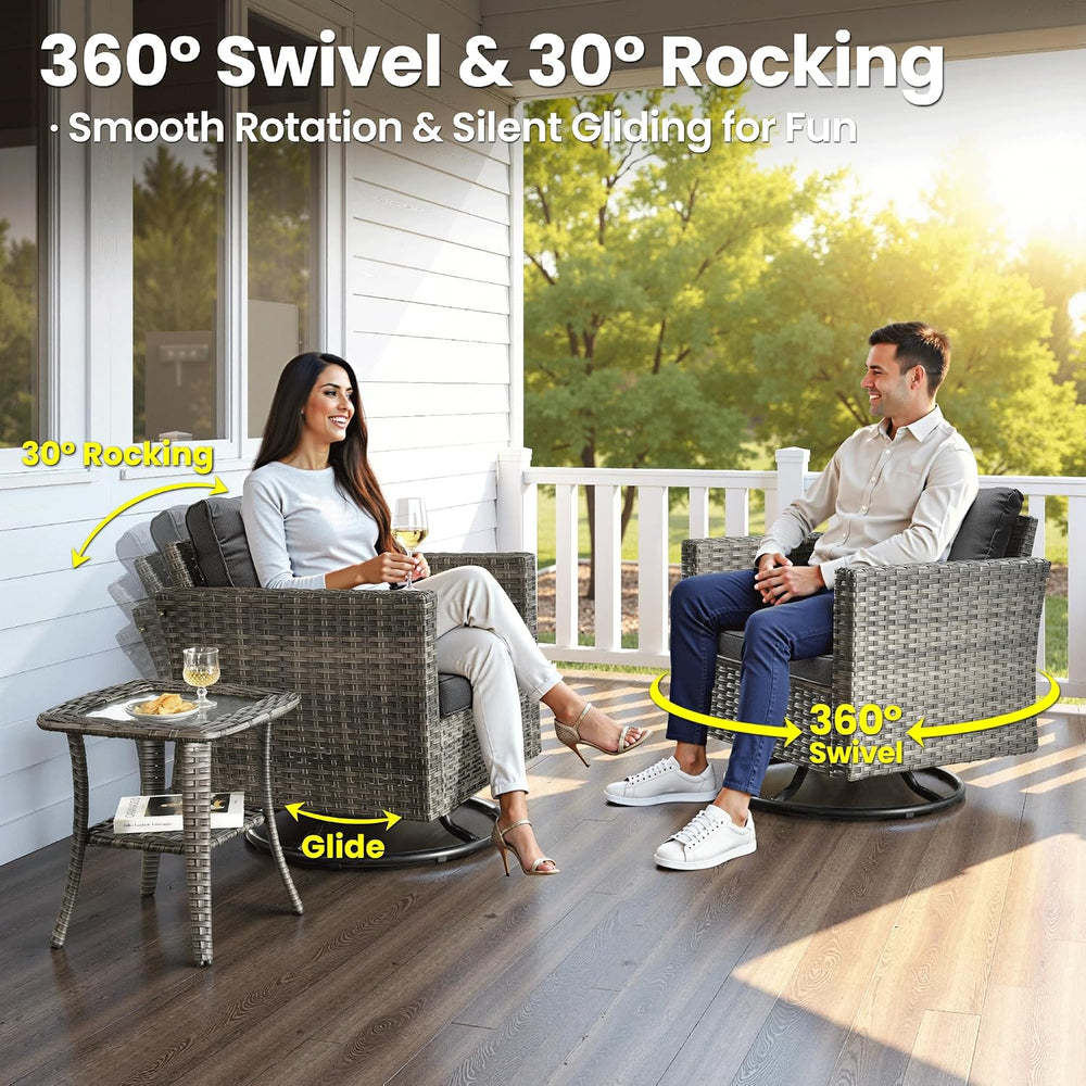 ovios 7 Pieces Patio Furniture Set with Rectangular Fire Pit Table, Swivel Ro...