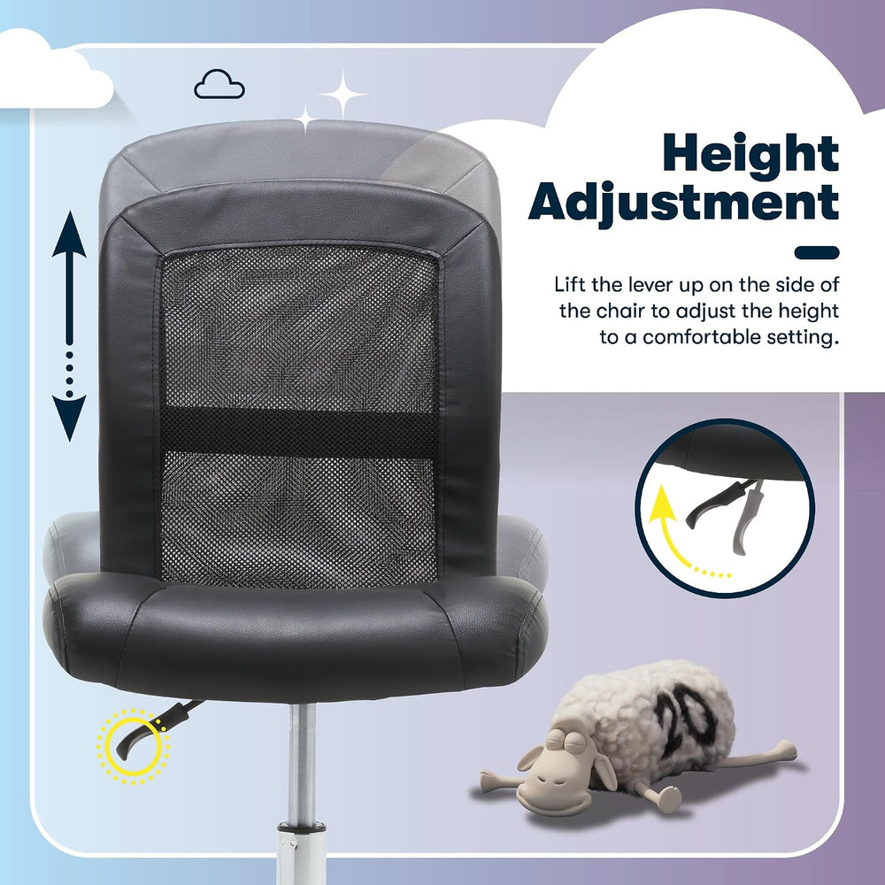Serta Armless Small Home Desk Chair with Wheels, Ergonomic Mesh Back Chair