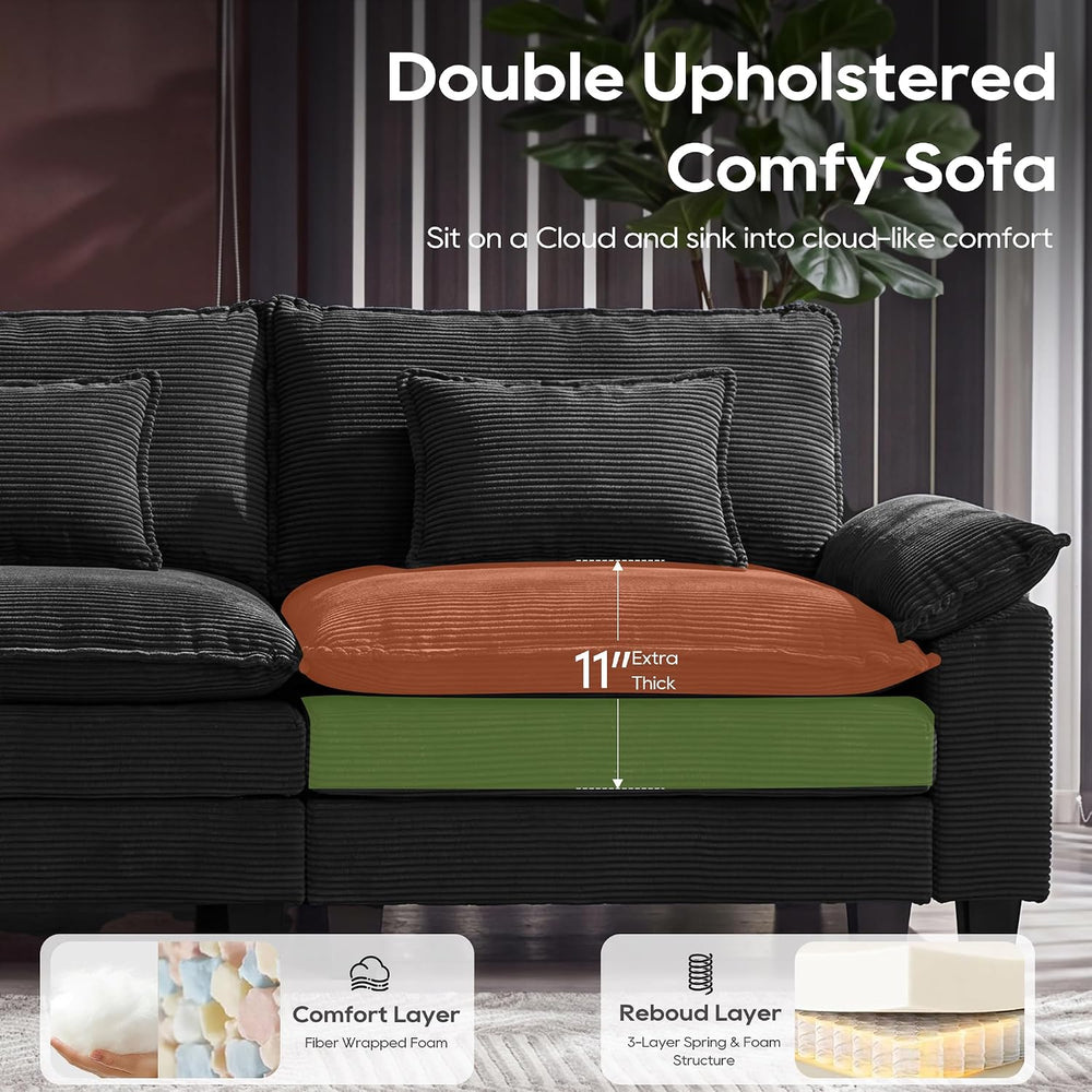 URRED Oversized Modular Sectional Sofa,Solid Black:87" L Shaped
