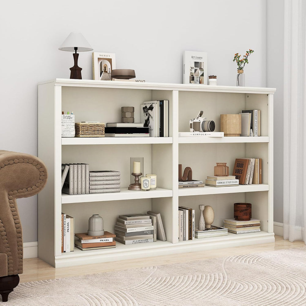 64" W Double Wide Open Shelf Bookcase, 3 Tiers 6 Storage Cube Book Shelf