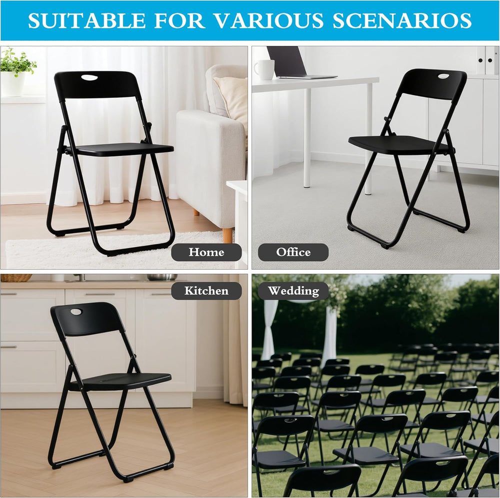 10 Pack Black Plastic Folding Chairs, Lightweight Foldable Chair
