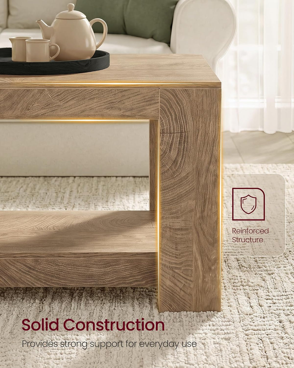 VASAGLE Coffee Table, 2-Tier Center Table with Rustic Charm and Clean Lines