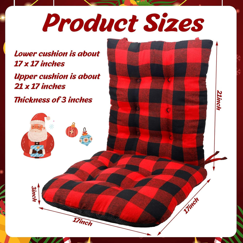 2 Pcs Christmas Rocking Chair Cushion Scottish Tartan Plaid, Black Red