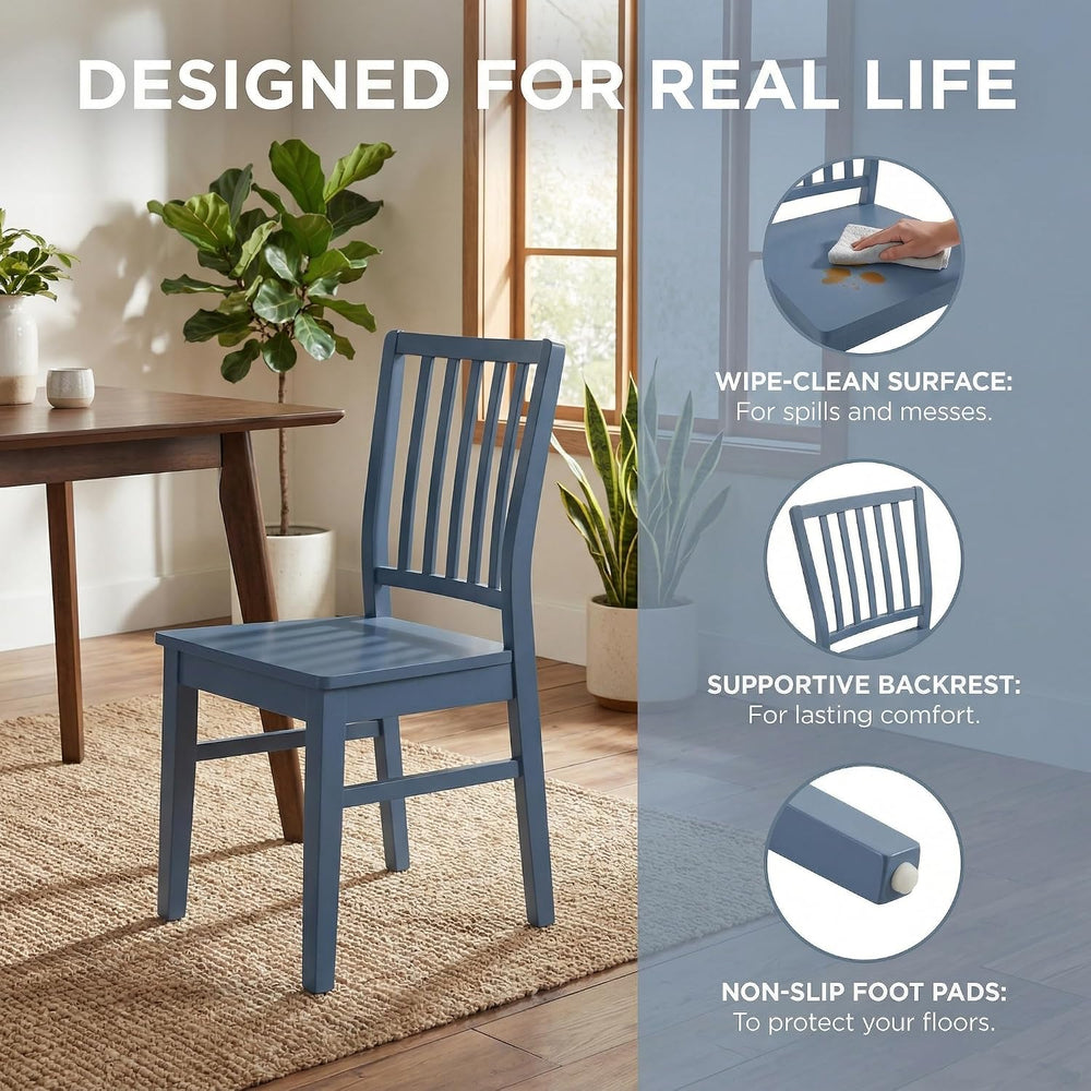 HNY Blue Wood Dining Chairs Set of 8, Farmhouse Kitchen Chairs with High Back...