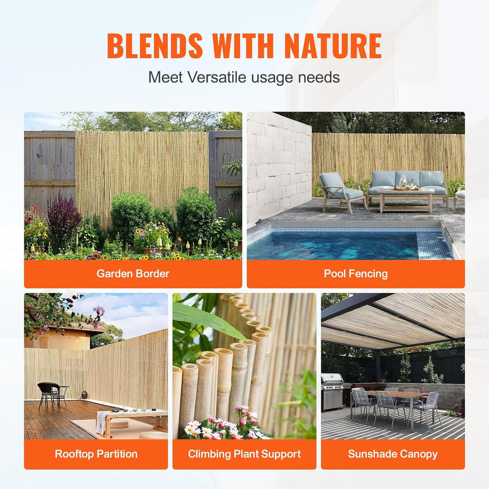 VEVOR Natural Rolled Bamboo Fence, Eco-Friendly Privacy Screen - 4 ft H x 6 f...