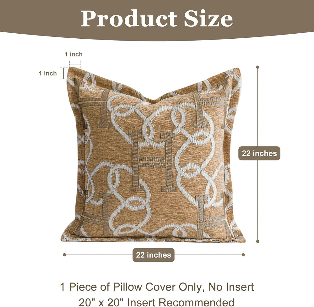 1 Piece Modern Letter H Throw Pillow Cover 20x20 Inch, Light Brown