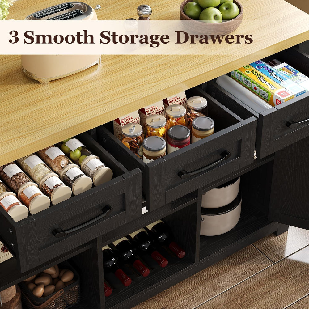 knoworld 47" Kitchen Island with Storage for Kitchen Dining Room, Black
