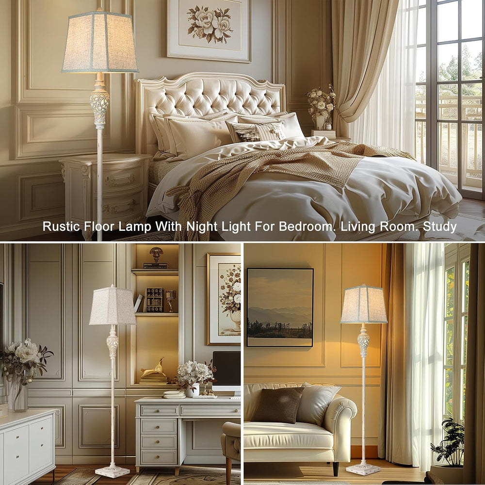 Rustic Floor Lamp with Nightlight for Living Room, Vintage Standing Lamp