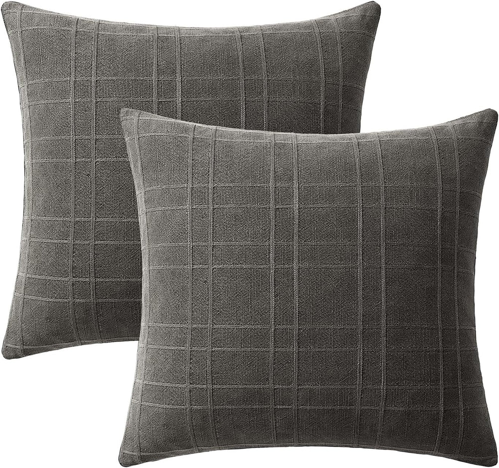 MIULEE Linen Plaid Pillow Covers Decorative Euro 24x24 Charcoal Gray