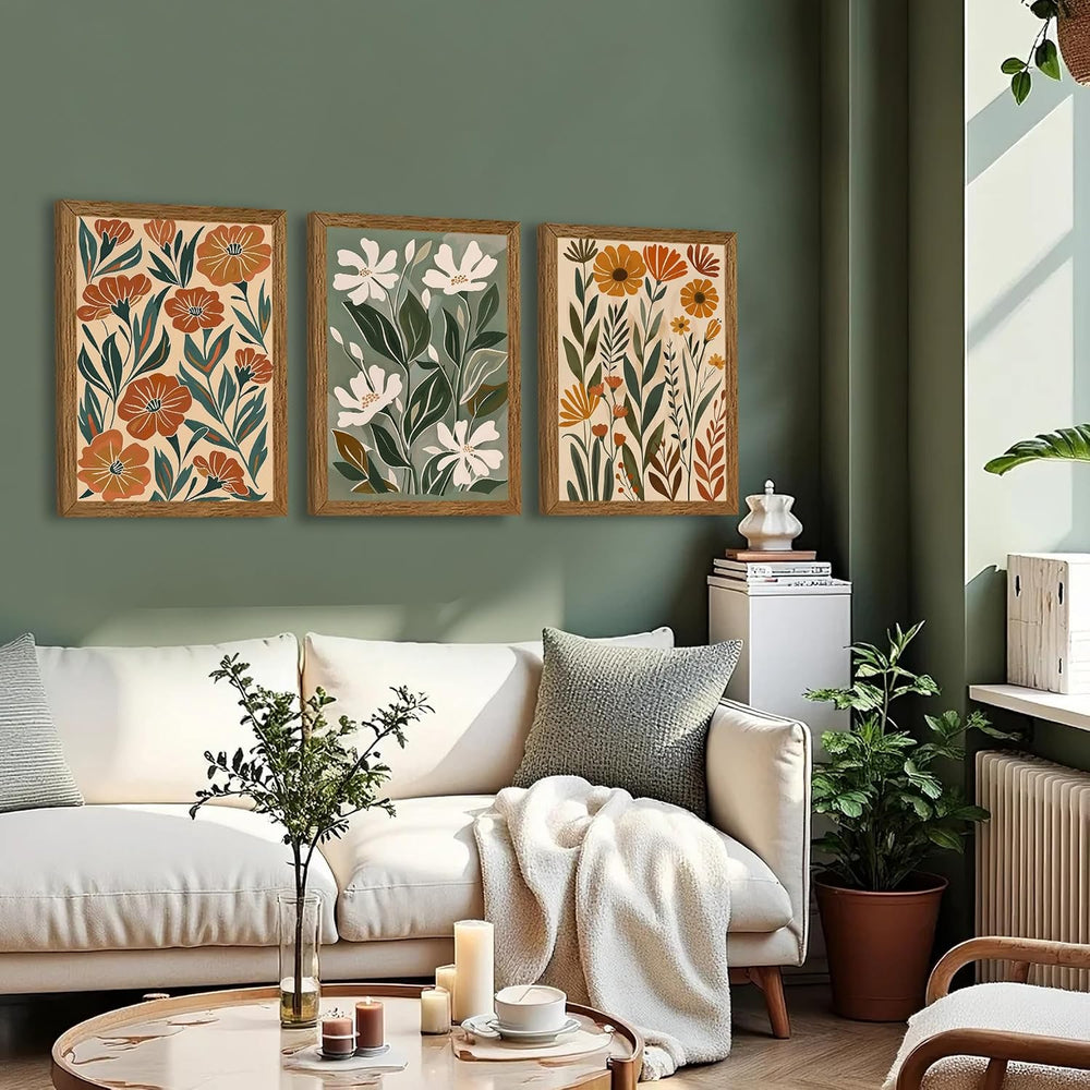 3 Piece Floral Framed Wall Art Abstract Botanical Wall Decor 12x16in