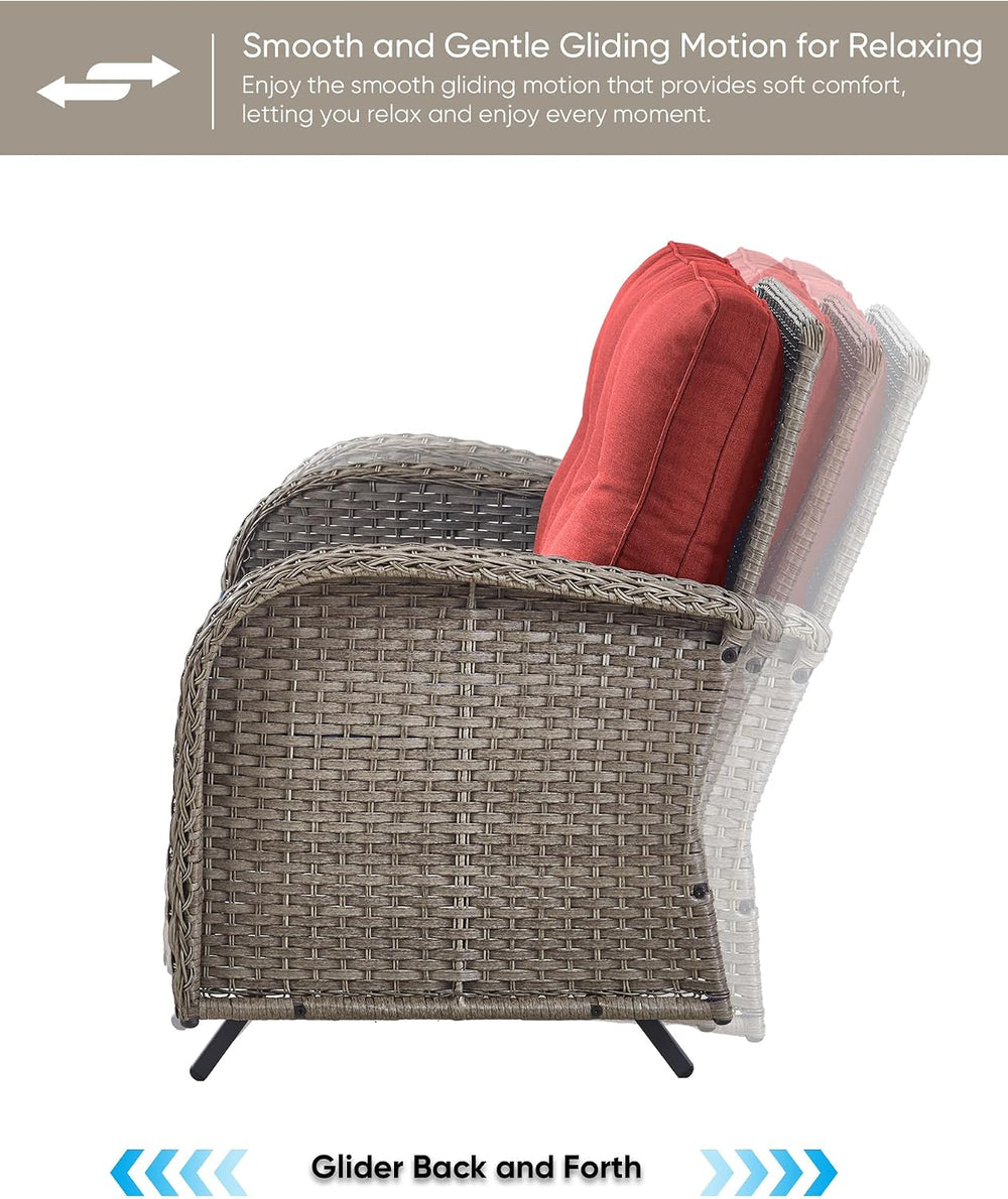 HUMMUH 6 Piece Wicker Patio Set, Swivel Rockers & Glider, Grey/Red