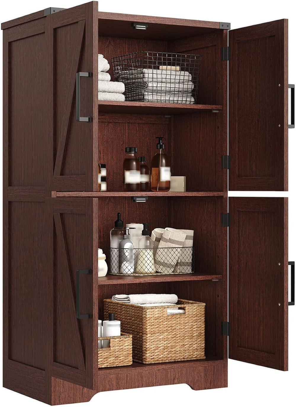 Treocho Farmhouse Bathroom Floor Cabinet with Adjustable Shelves
