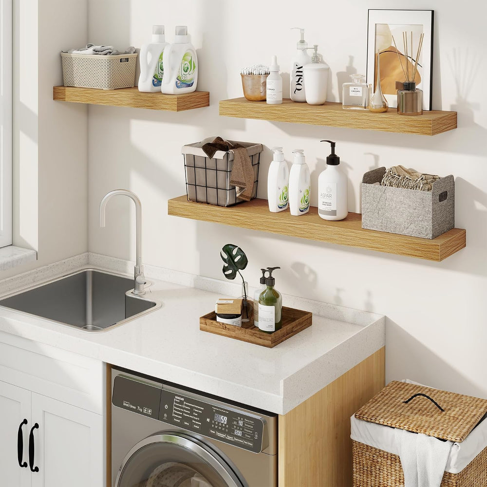Floating Shelves for Wall, Wall Mounted Wood Shelves, Oak, Set of 2, 48in