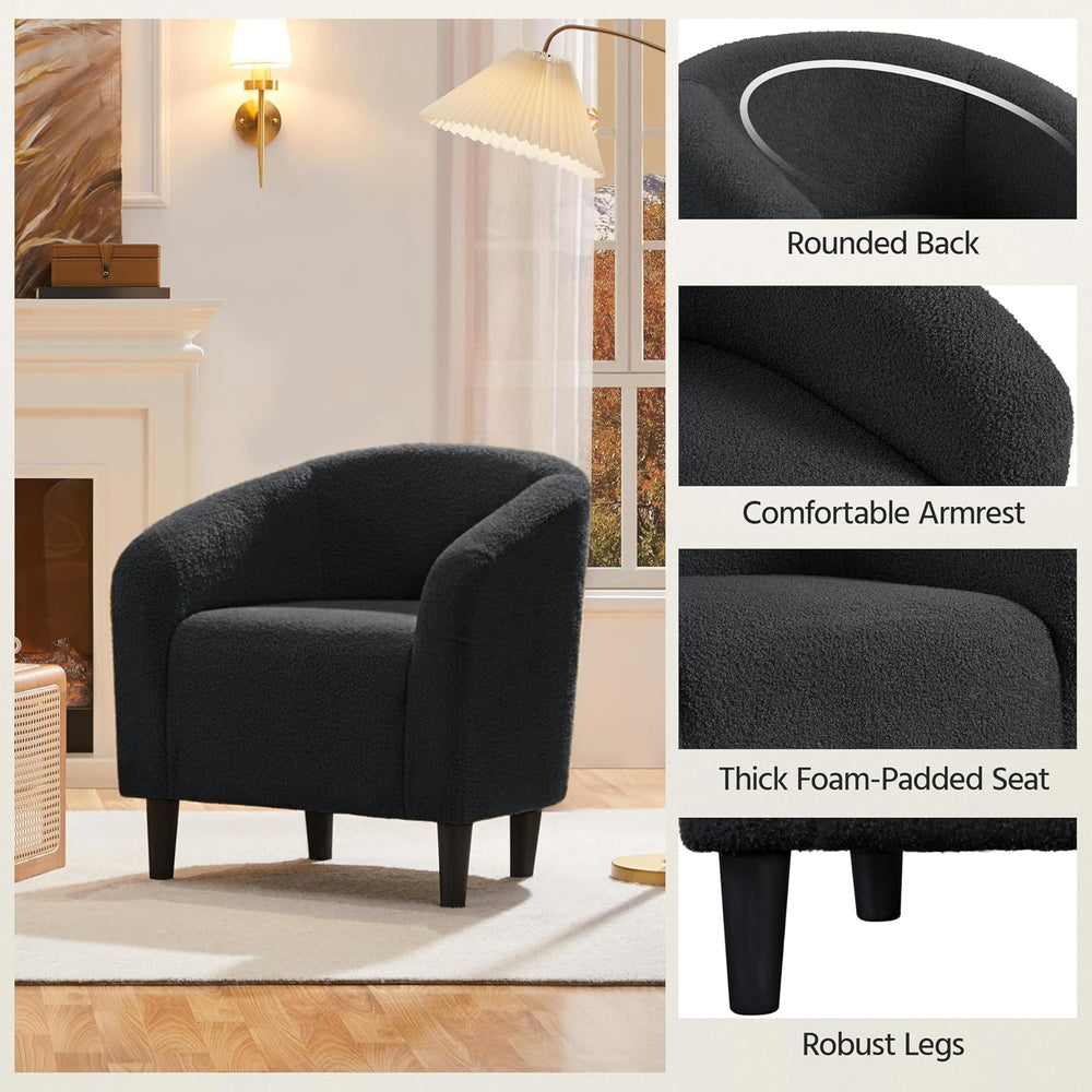 Yaheetech Small 25.5in Wide Sherpa Barrel Accent Chair Bedroom, Dark Gray
