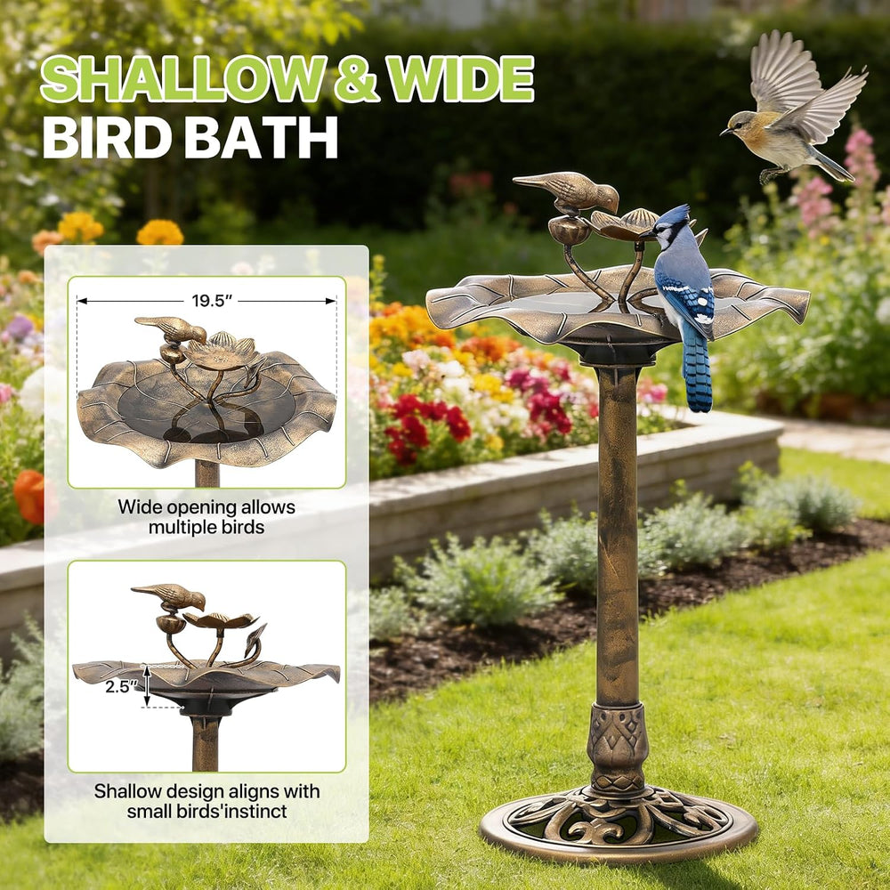 Magshion Bird Bath for Outside w/ Small Feeder Bowl, 35" Tall, Bronze