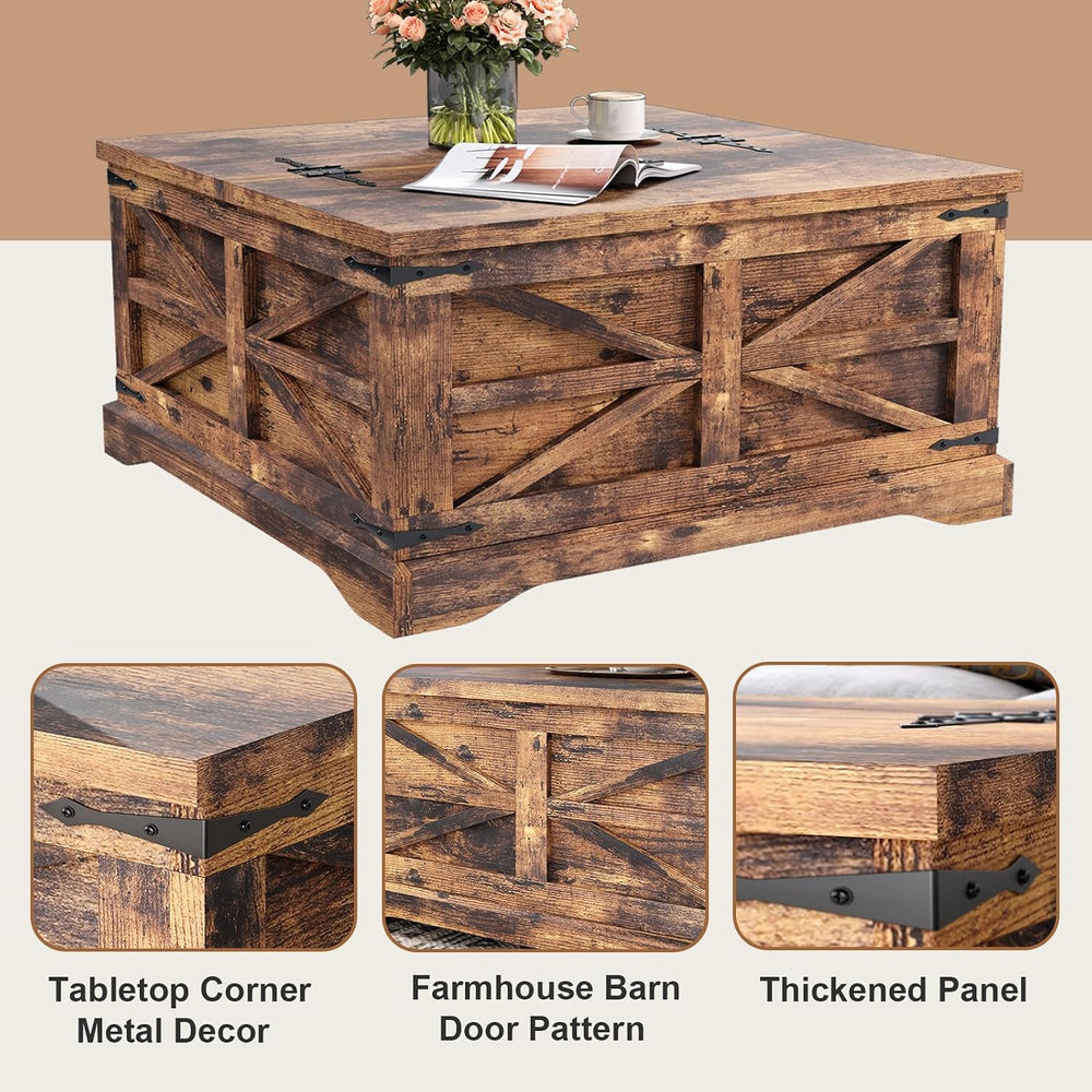 MXV Farmhouse Coffee Table with Storage, Square Coffee Tables for Living Room...