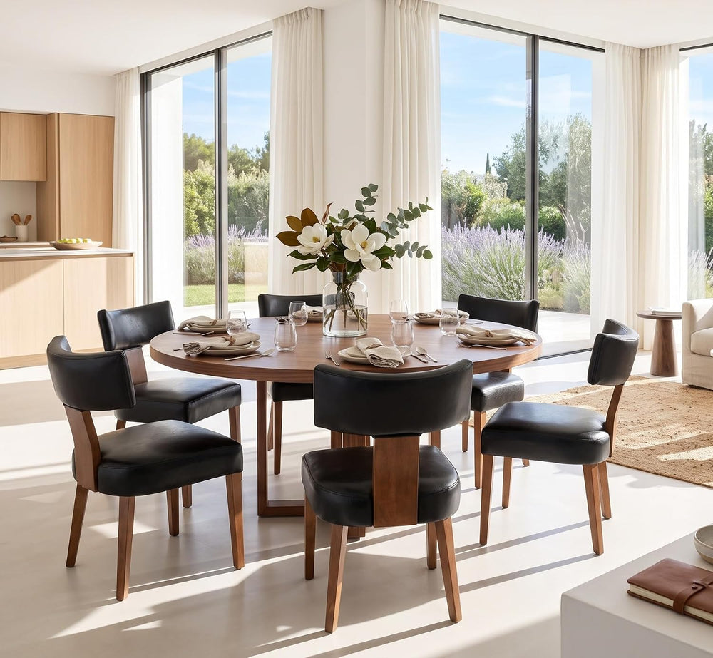 RIVOVA Mid Century Modern Dining Chairs Set of 6 PU Leather Upholstered Side ...