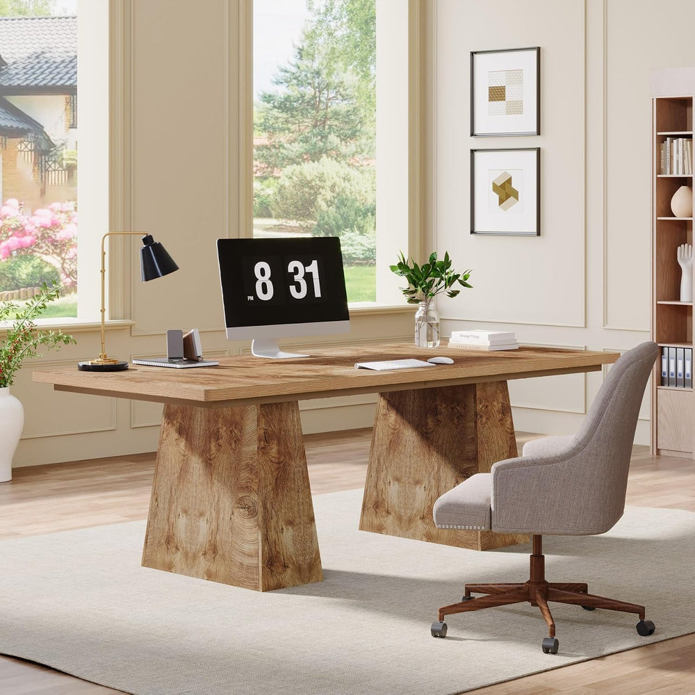 Tribesigns 63-Inch Executive Desk, Large Office Computer Desk with Double Ped...