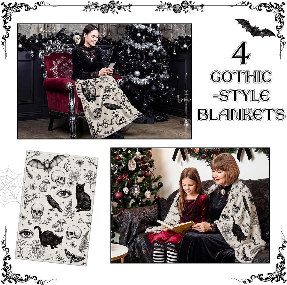 Chumia 4 Pack Halloween Gothic Blankets Bulk 40" x 60" Spooky Goth ...