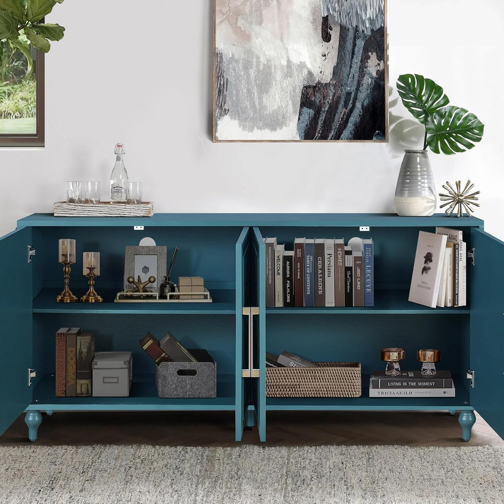 Blue Sideboard Buffet Cabinet 63" Wooden Accent Storage Cabinet