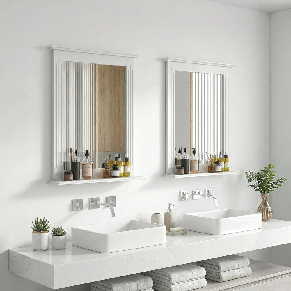 Tangkula Wall Mounted Bathroom Mirror with Built-in Storage Shelf