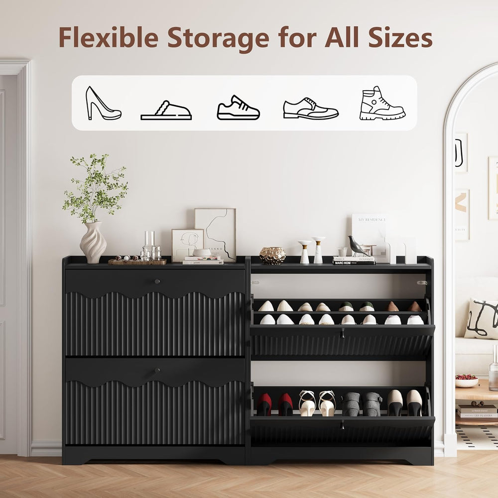 HUANLEGO Shoe Cabinet Storage for Entryway with 2 Flip Drawers, Black