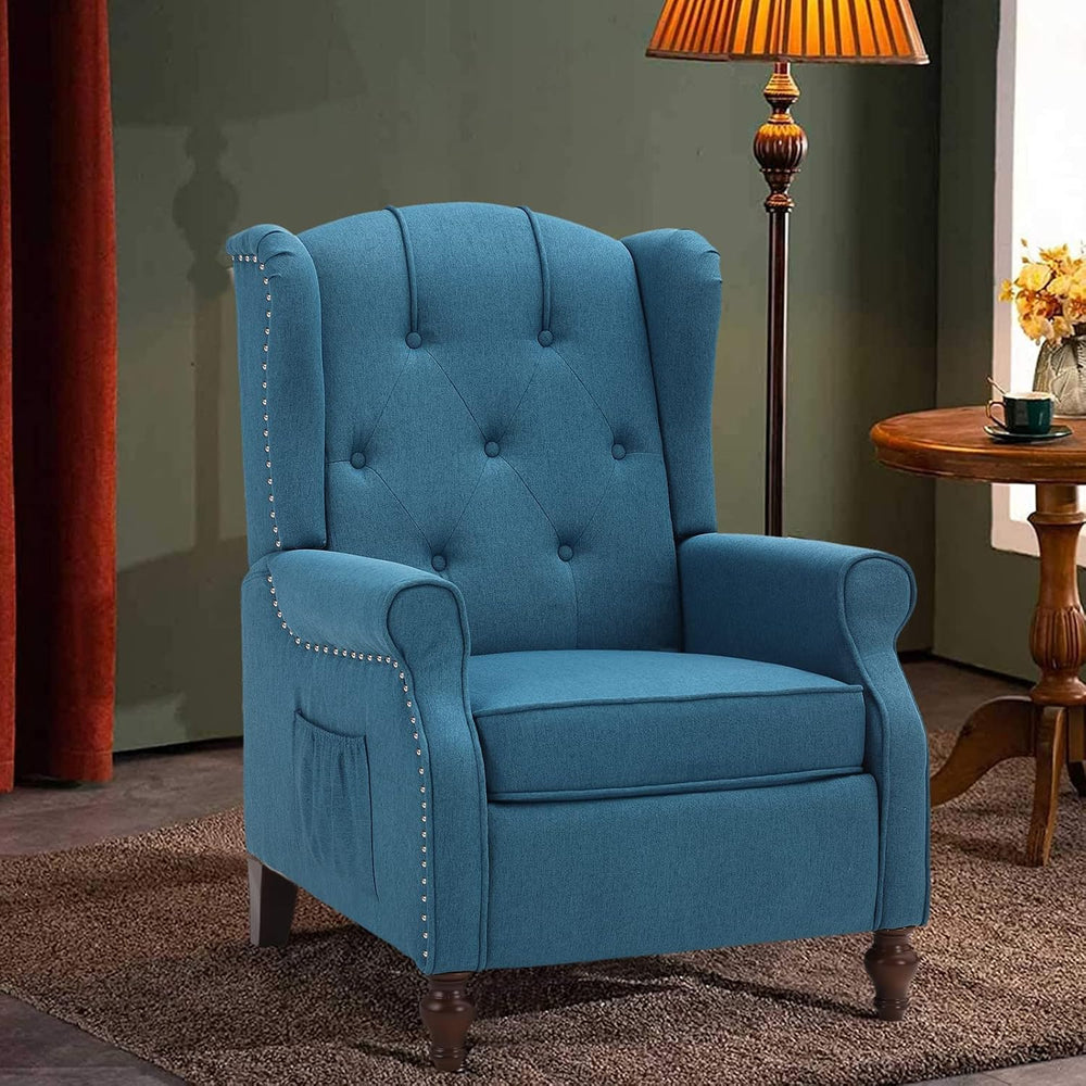 Wingback Chair, Push Back Recliner Armchair, Blue, Single